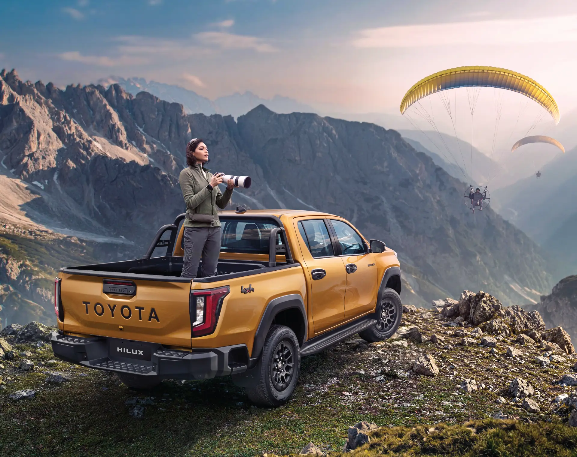 Toyota Hilux at a mountain overlook